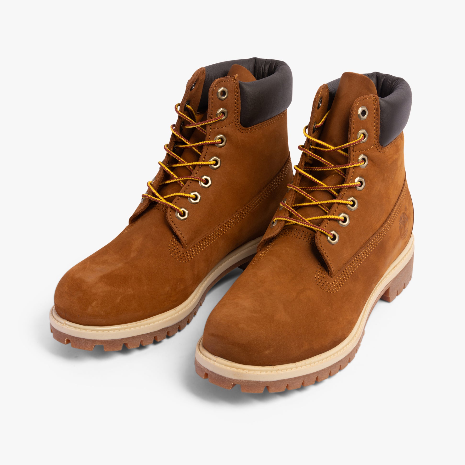 Timberland PREMIUM Mens Boots Wheat Nubuck, side view, showcasing lace-up design and block heel.