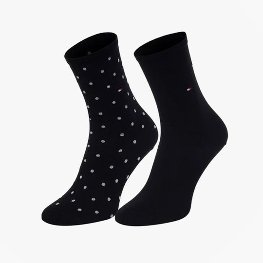 Tommy Hilfiger 2 Pack Womens Crew Dot Socks Black