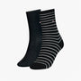 Tommy Hilfiger 2 Pack Womens Crew Stripe Socks Black side view showing solid black and striped designs.