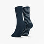 Tommy Hilfiger 2 Pack Womens Crew Stripe Socks Navy side view showcasing solid and striped designs.