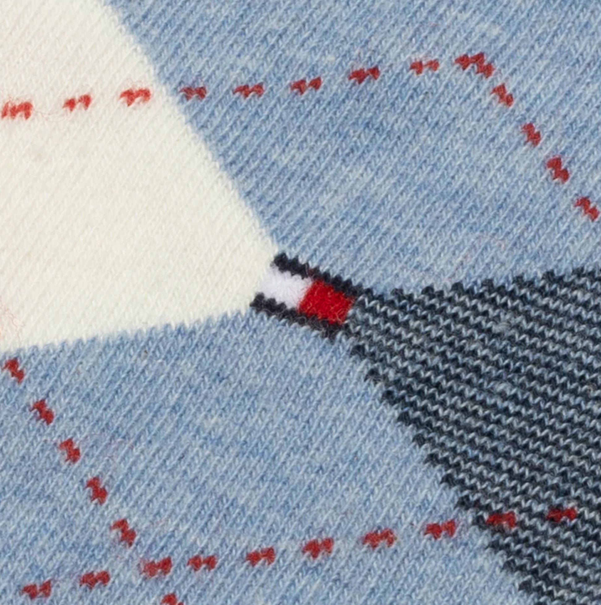 Tommy Hilfiger 2 Pack Mens Crew Checked Socks Blue Combo detail view of fabric pattern and colors