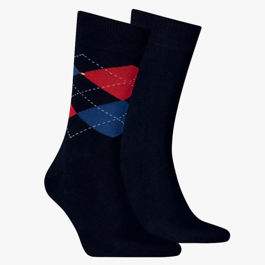 Tommy Hilfiger 2 Pack Mens Crew Checked Socks Black