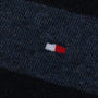 Tommy Hilfiger 2 Pack Mens Crew Stripe Socks Dark Blue detail view featuring brand logo embroidery.
