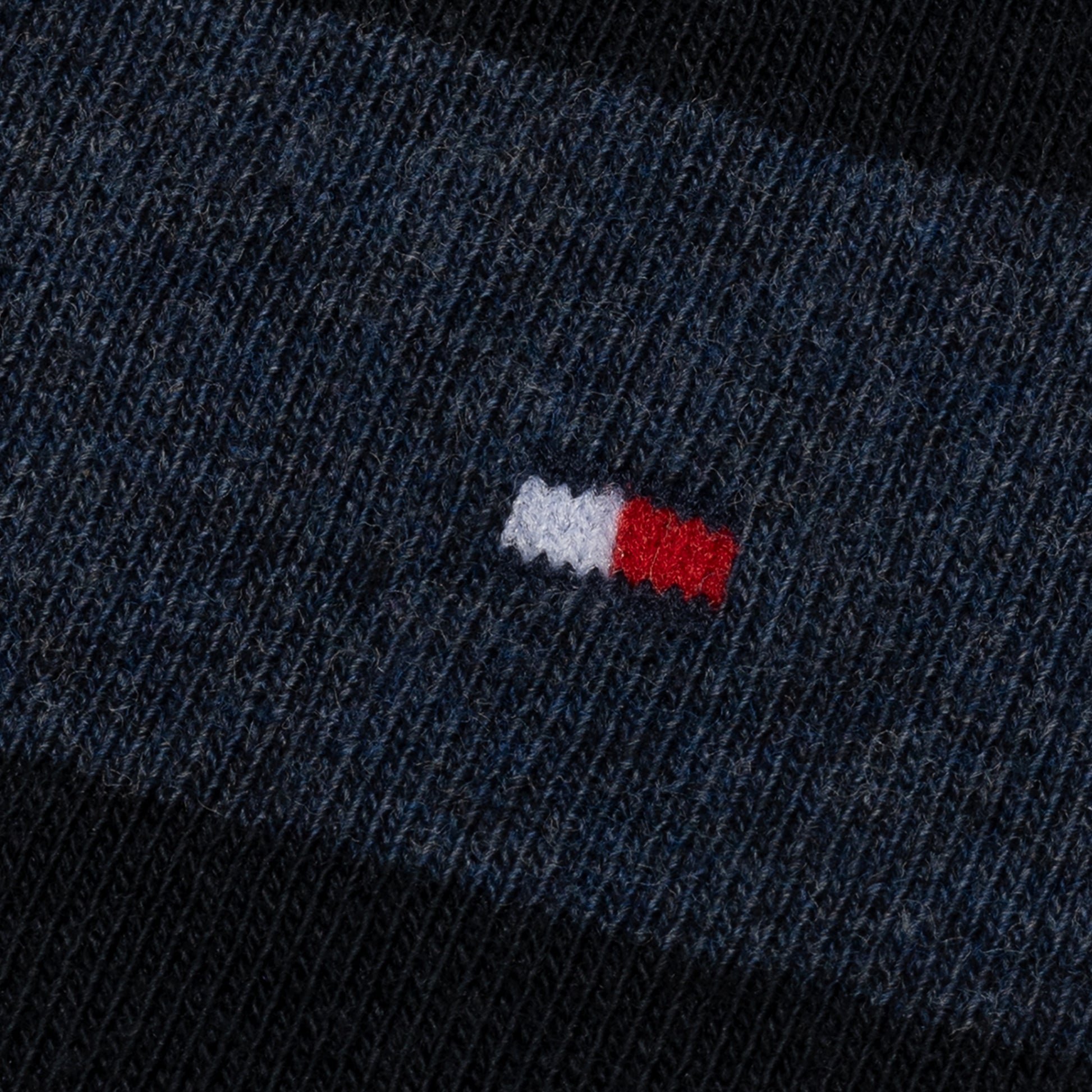 Tommy Hilfiger 2 Pack Mens Crew Stripe Socks Dark Blue detail view featuring brand logo embroidery.
