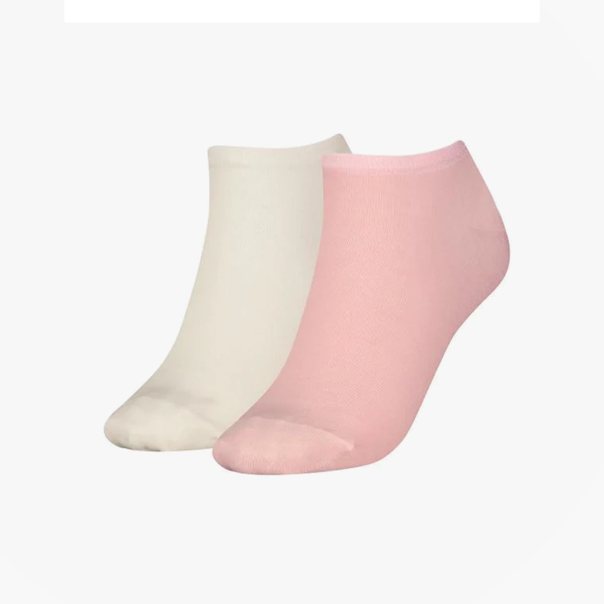 Tommy Hilfiger 2 Pack Trainer Womens Ankle Socks Pink/White, side view showing pink and white ankle socks.