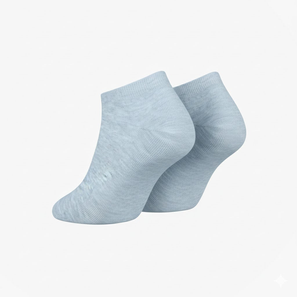 Tommy Hilfiger 2 Pack Trainer Womens Ankle Socks Light Blue, side view showing soft cotton blend.
