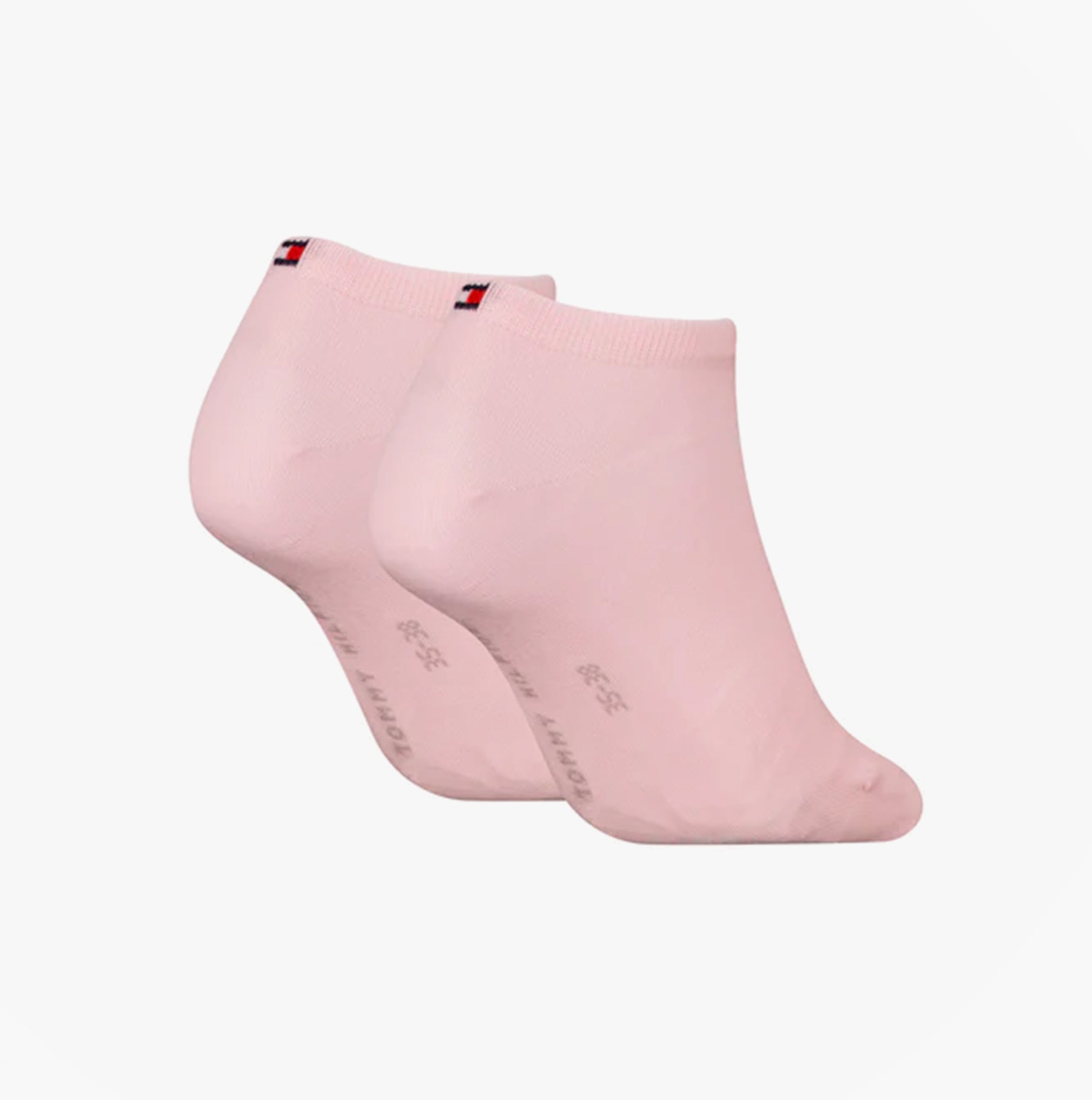Tommy Hilfiger 2 Pack Trainer Womens Ankle Socks Pink side view displaying two pairs in soft pink color.