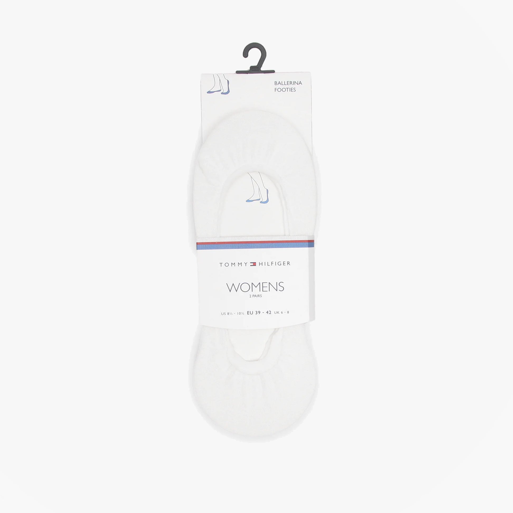 Tommy Hilfiger 2 Pack Womens Ballerina Socks White displayed in packaging, showing top view of socks.