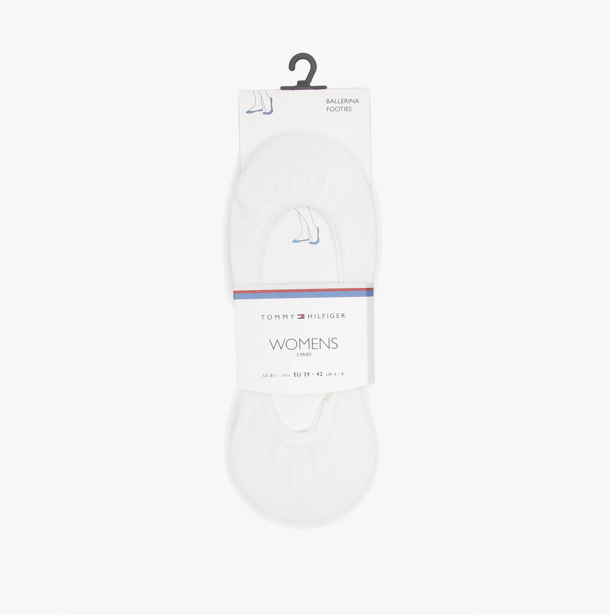 Tommy Hilfiger 2 Pack Womens Ballerina Socks White displayed in packaging, showing top view of socks.