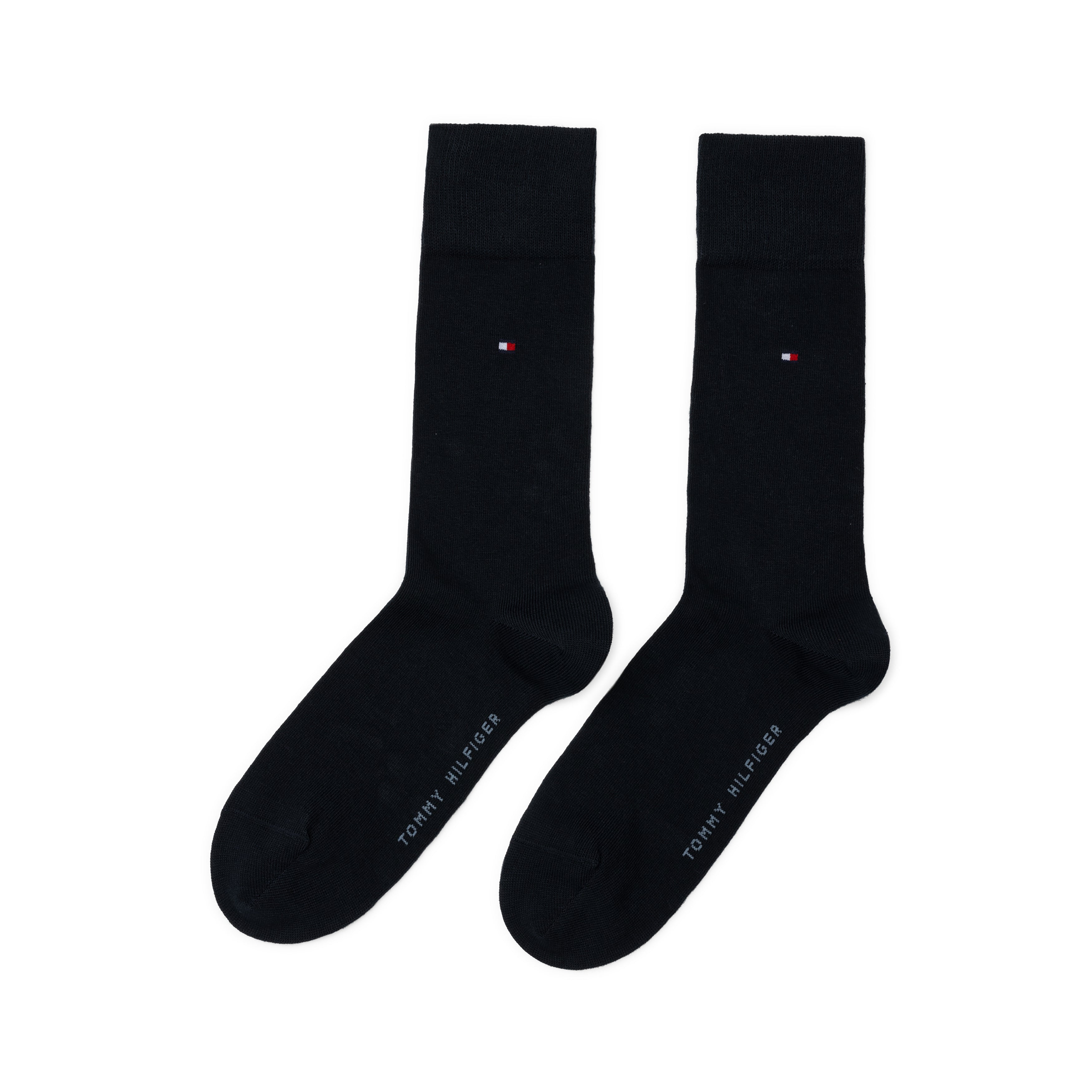 Tommy Hilfiger 2 Pack Mens Crew Classic Socks Navy front view displaying two navy crew socks with logo.