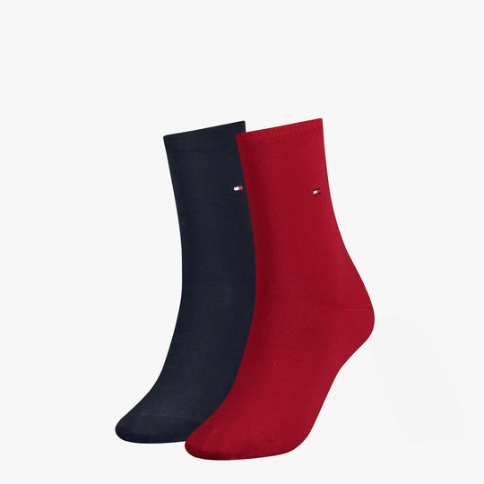 Tommy Hilfiger 2 Pack Womens Crew Socks Red/Navy