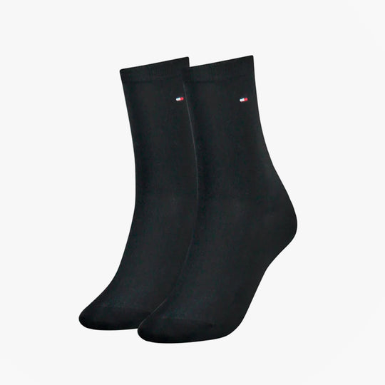 Tommy Hilfiger 2 Pack Womens Crew Socks Navy front view showcasing soft cotton material and classic design.
