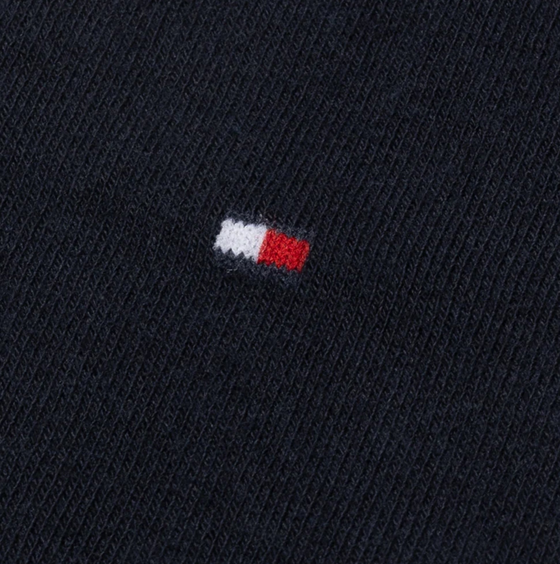 Tommy Hilfiger 2 Pack Womens Crew Socks Navy detail view showing logo embroidery.