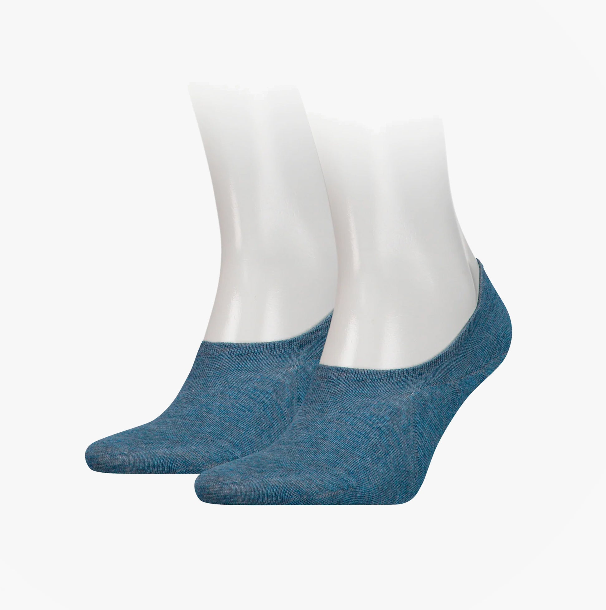 Tommy Hilfiger 2 Pack Mens Invisible Socks Blue, side view showcasing soft blue fabric design.