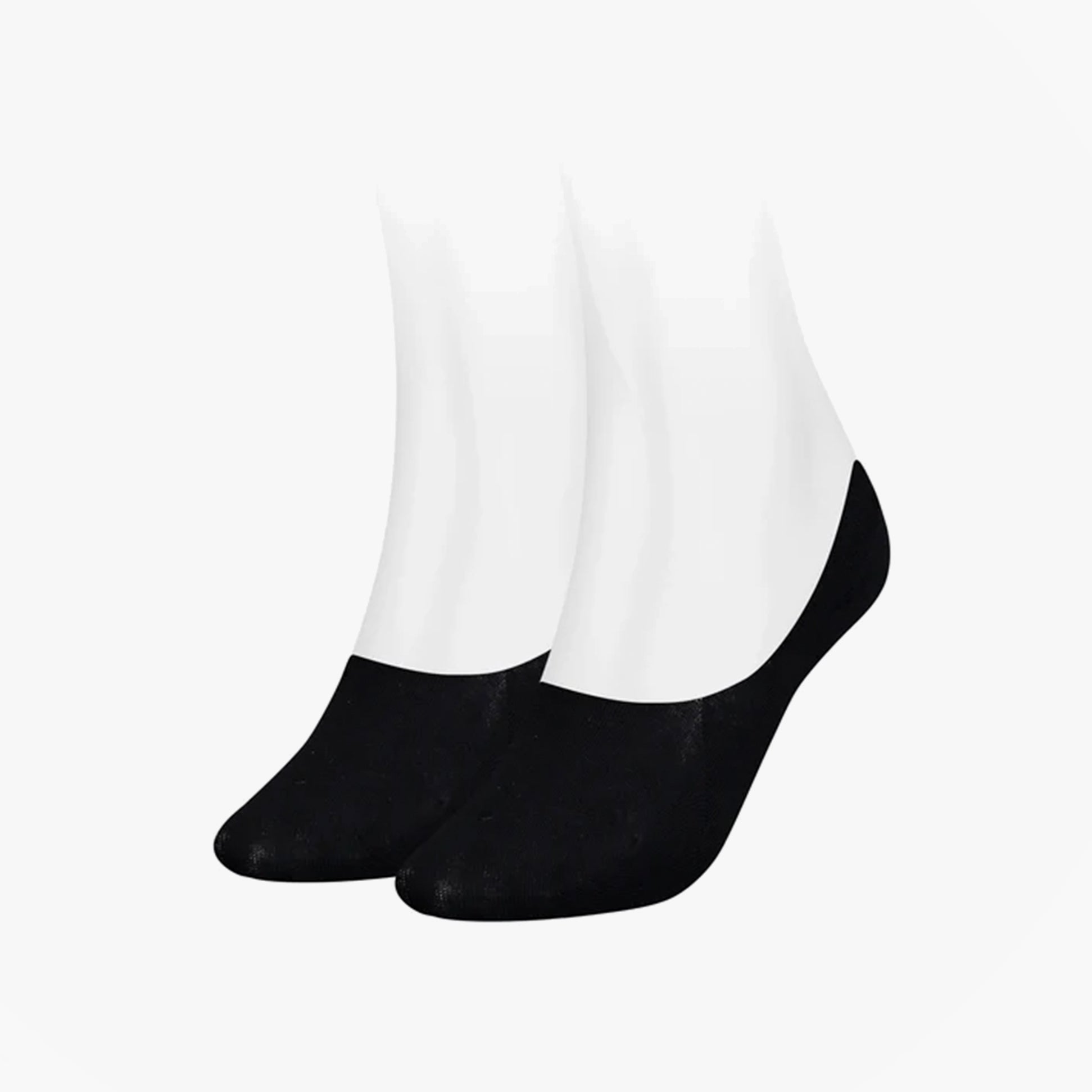 Tommy Hilfiger 2 Pack Womens Invisible Socks Black side view showcasing the sleek black design and low-cut style.