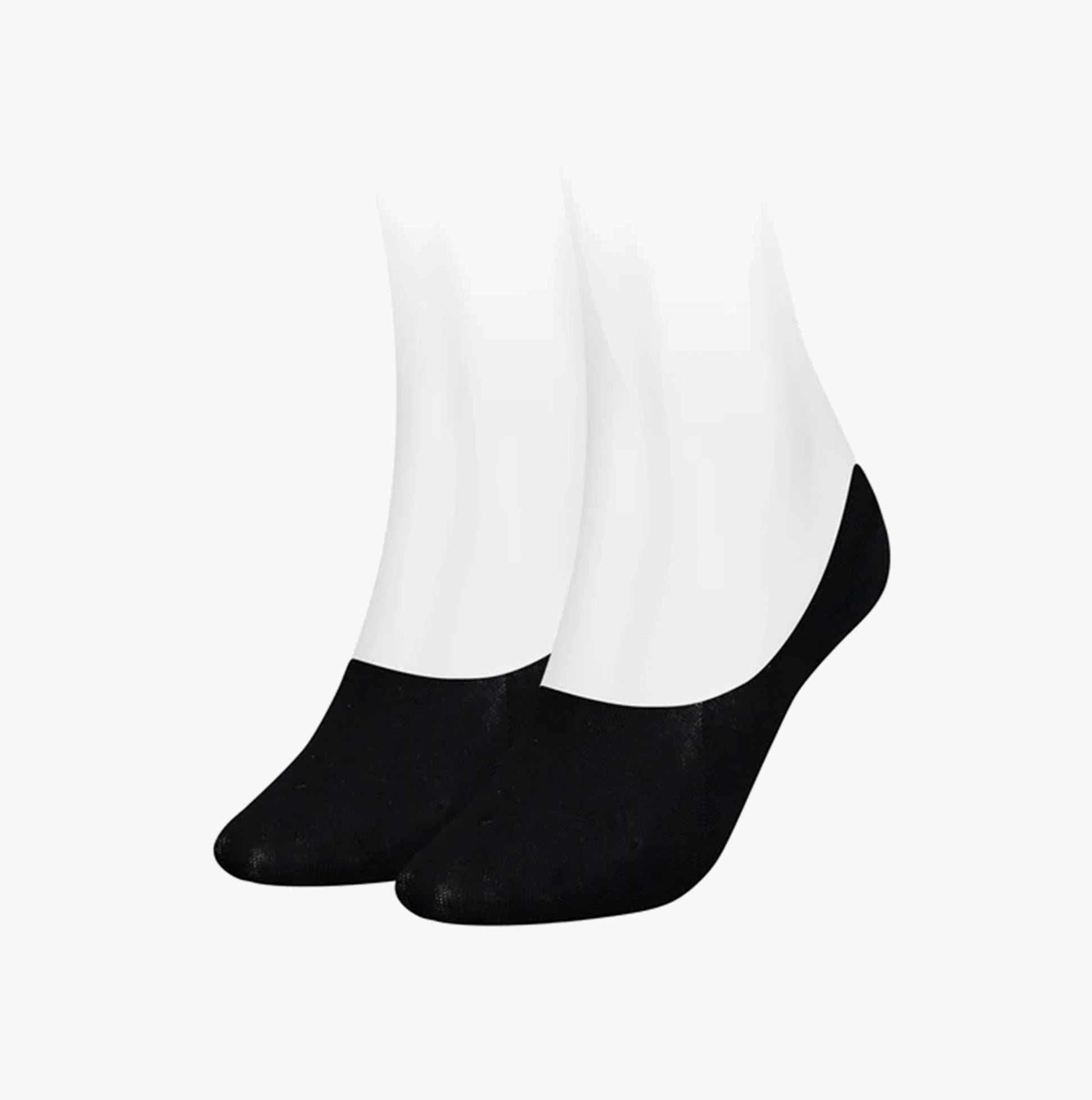 Tommy Hilfiger 2 Pack Womens Invisible Socks Black side view showcasing the sleek black design and low-cut style.