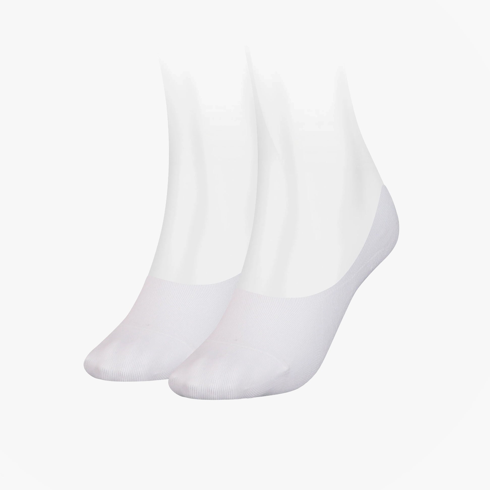 Tommy Hilfiger 2 Pack Womens Invisible Socks White front view showing two pairs of ankle socks in white color.