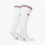 Tommy Hilfiger 2 Pack Trainer Mens Crew Socks White, side view showing white socks with red and blue stripes.
