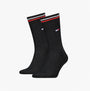Tommy Hilfiger 2 Pack Trainer Mens Crew Socks Black side view showcasing black fabric and red-striped design.