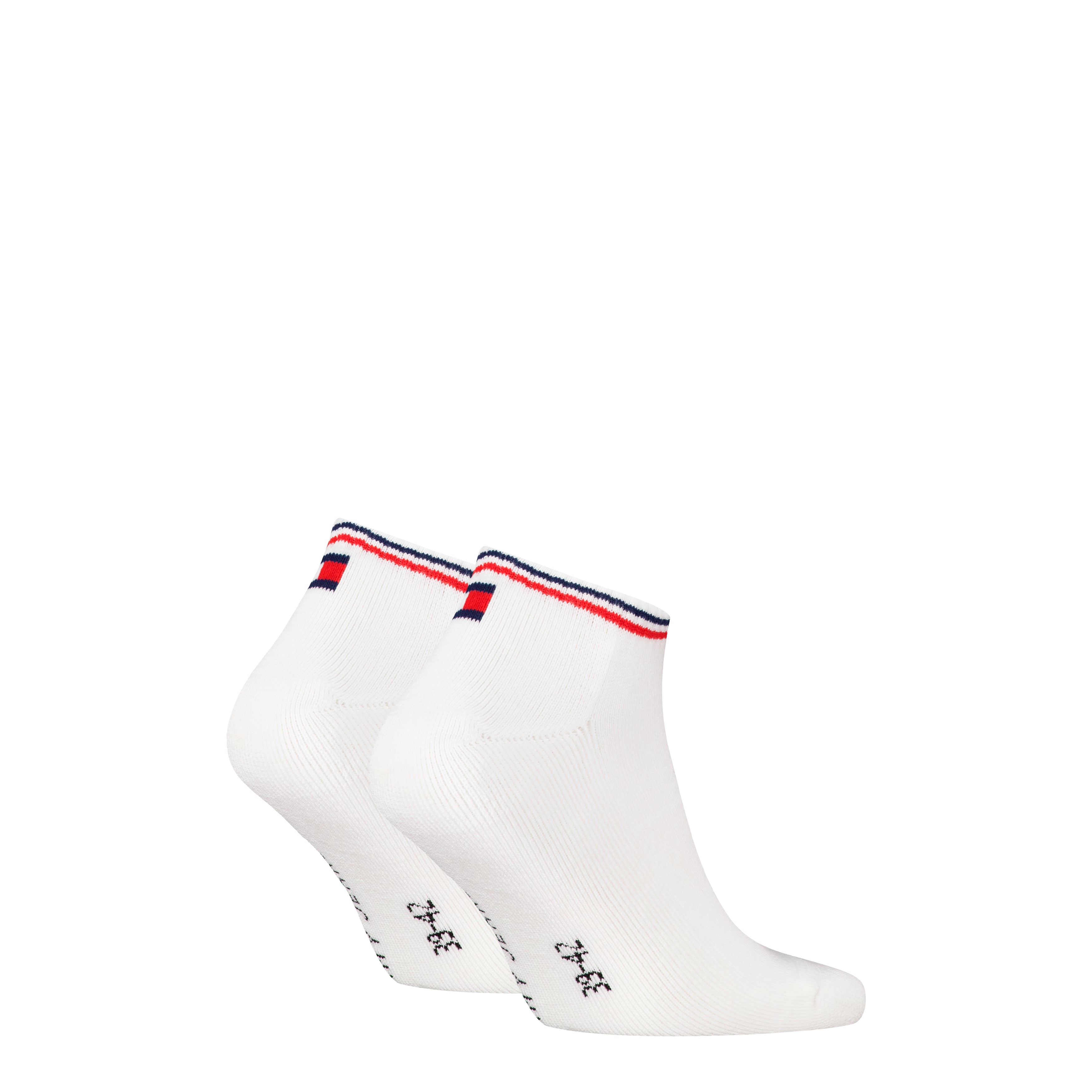 Tommy Hilfiger 2 Pack Trainer Mens Ankle Socks White side view showing design and color.