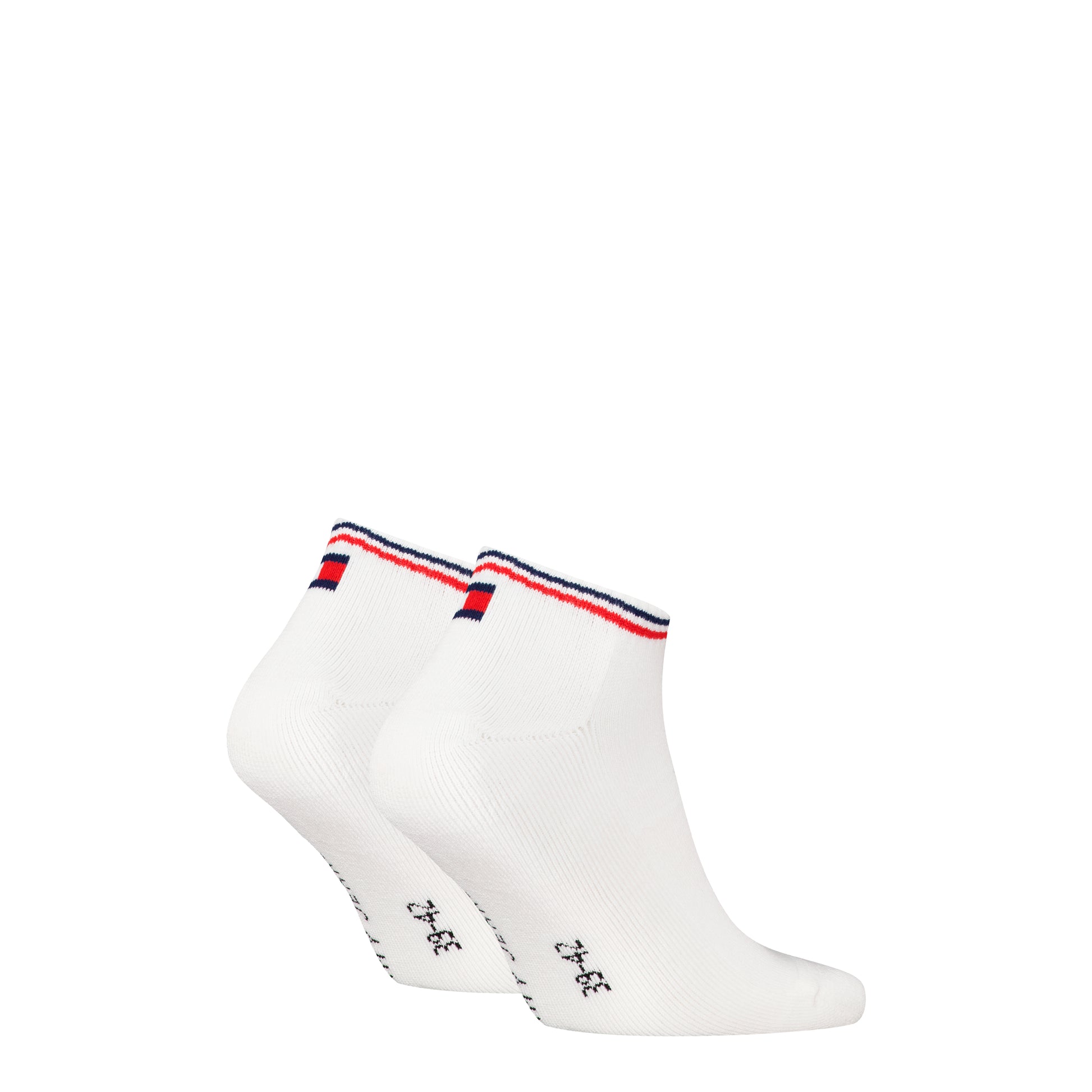 Tommy Hilfiger 2 Pack Trainer Mens Ankle Socks White side view showing design and color.