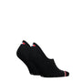 Tommy Hilfiger 2 Pack Trainer Mens Invisible Socks Black side view, showcasing soft cotton blend and iconic logo.