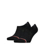 Tommy Hilfiger 2 Pack Trainer Mens Invisible Socks Black side view, showcase of black color and design details.