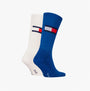 Tommy Hilfiger 2 Pack Trainer Flag Mens Crew Socks Blue/White, side view showing blue and white socks design.