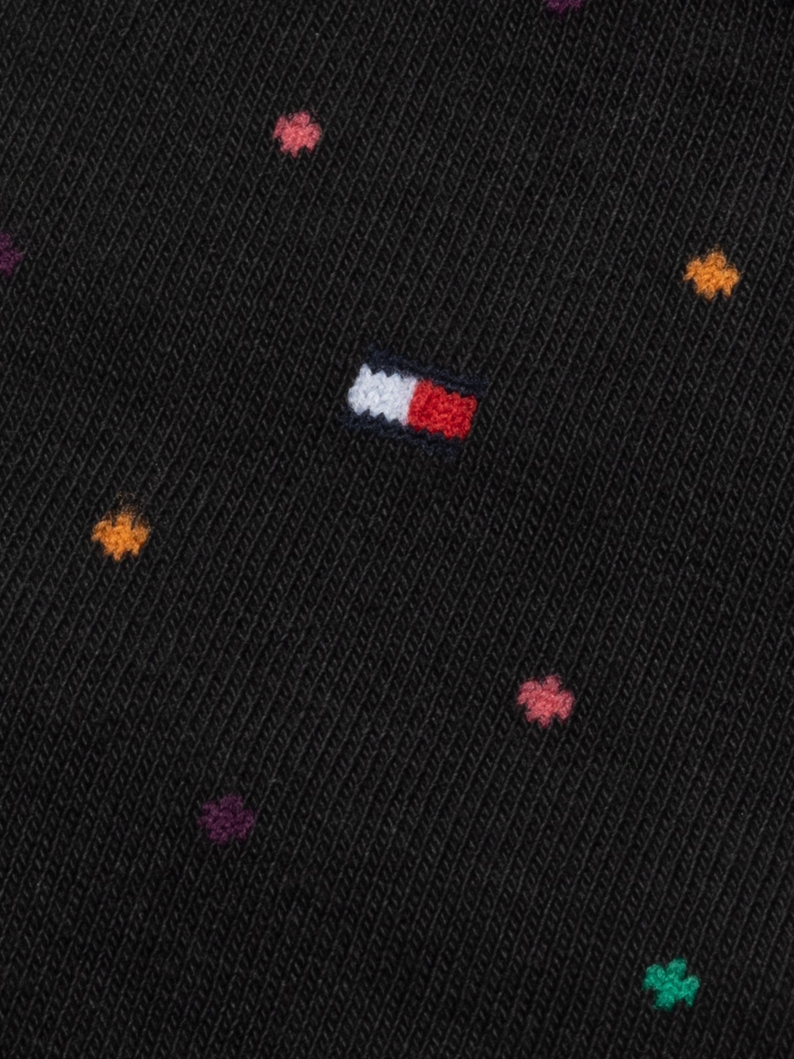 Tommy Hilfiger 5 Pack Giftboxed Classic Mens Crew Socks Black close-up detail view showing color patterns and brand logo.