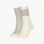 Tommy Hilfiger 2 Pack Stripe Womens Crew Socks White, front view showcasing the striped design and logo.