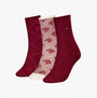 Tommy Hilfiger 3 Pack Giftboxed Monogram Womens Crew Socks Red, featuring red patterned and solid crew socks in gift box view.