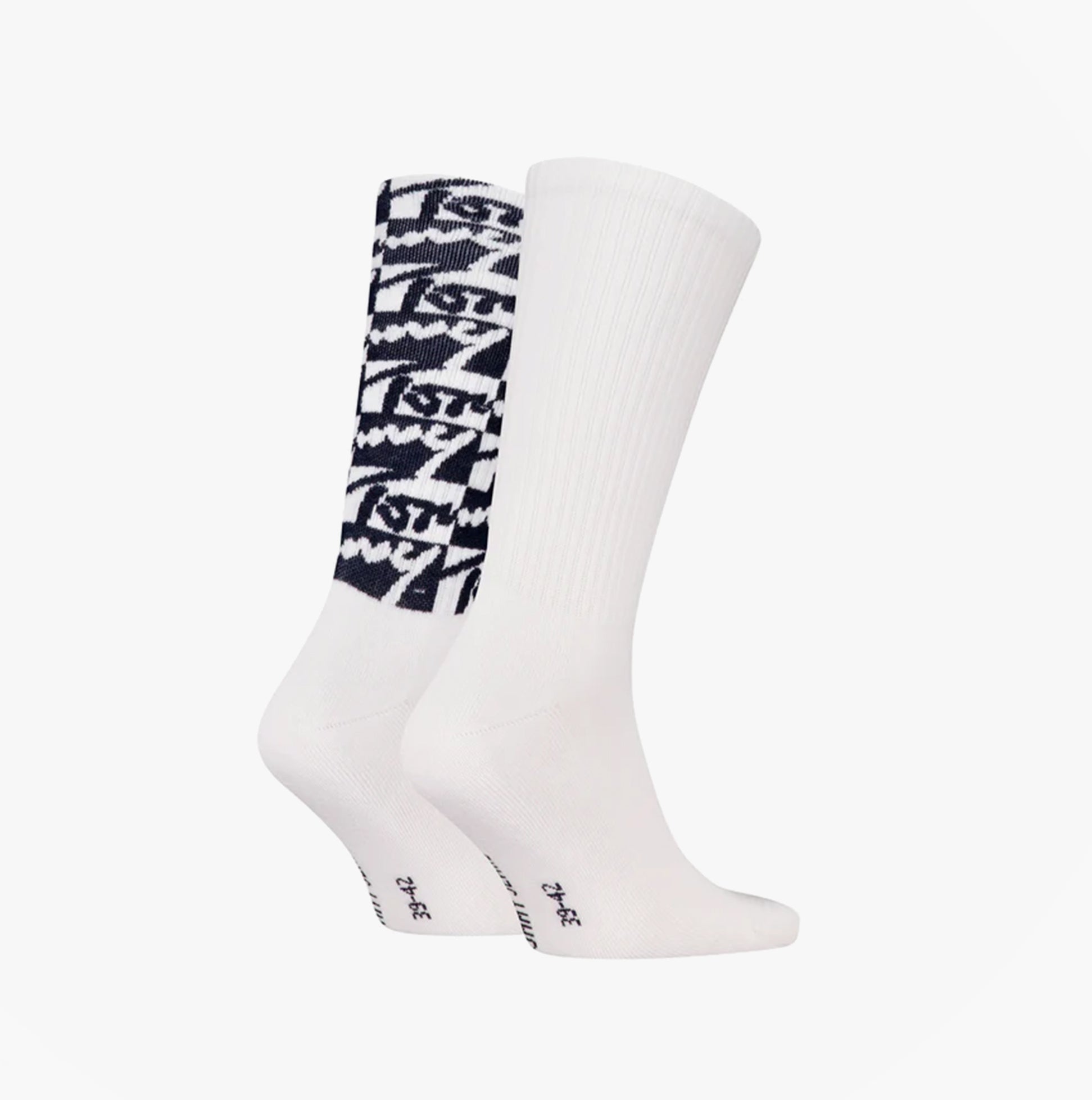 Tommy Hilfiger 2 Pack Trainer Graffiti Mens Crew Socks White side view displaying two socks, one with graffiti design and one solid white.