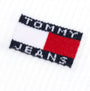 Detail view of Tommy Hilfiger 2 Pack Flag Trainer Mens Crew Socks White logo patch.