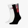 Tommy Hilfiger 2 Pack Flag Trainer Mens Crew Socks Black side view on white background.