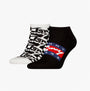 Tommy Hilfiger 2 Pack Trainer Graffiti Mens Ankle Socks Black side view featuring black and white designs.