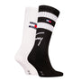 Tommy Hilfiger 2 Pack Trainer Signature Mens Crew Socks Black, side view showcasing black and white sock designs.