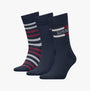 Tommy Hilfiger 3 Pack Giftbox Tommy Stripe Mens Socks Navy displayed in a front view, showcasing the striped and solid designs.