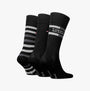 Tommy Hilfiger 3 Pack Giftbox Tommy Stripe Mens Socks Black side view of three pairs of crew socks in black and striped design.