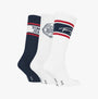 Tommy Hilfiger 3 Pack College Giftbox Mens Socks White - front view of navy blue and white striped socks in a gift box.