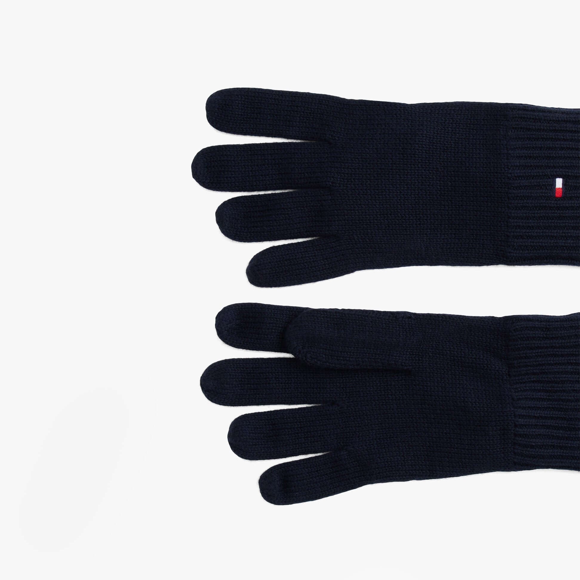 Tommy Hilfiger Mens Flag Embroidery Gloves With Cashmere Navy front view showing knit texture and embroidered logo.