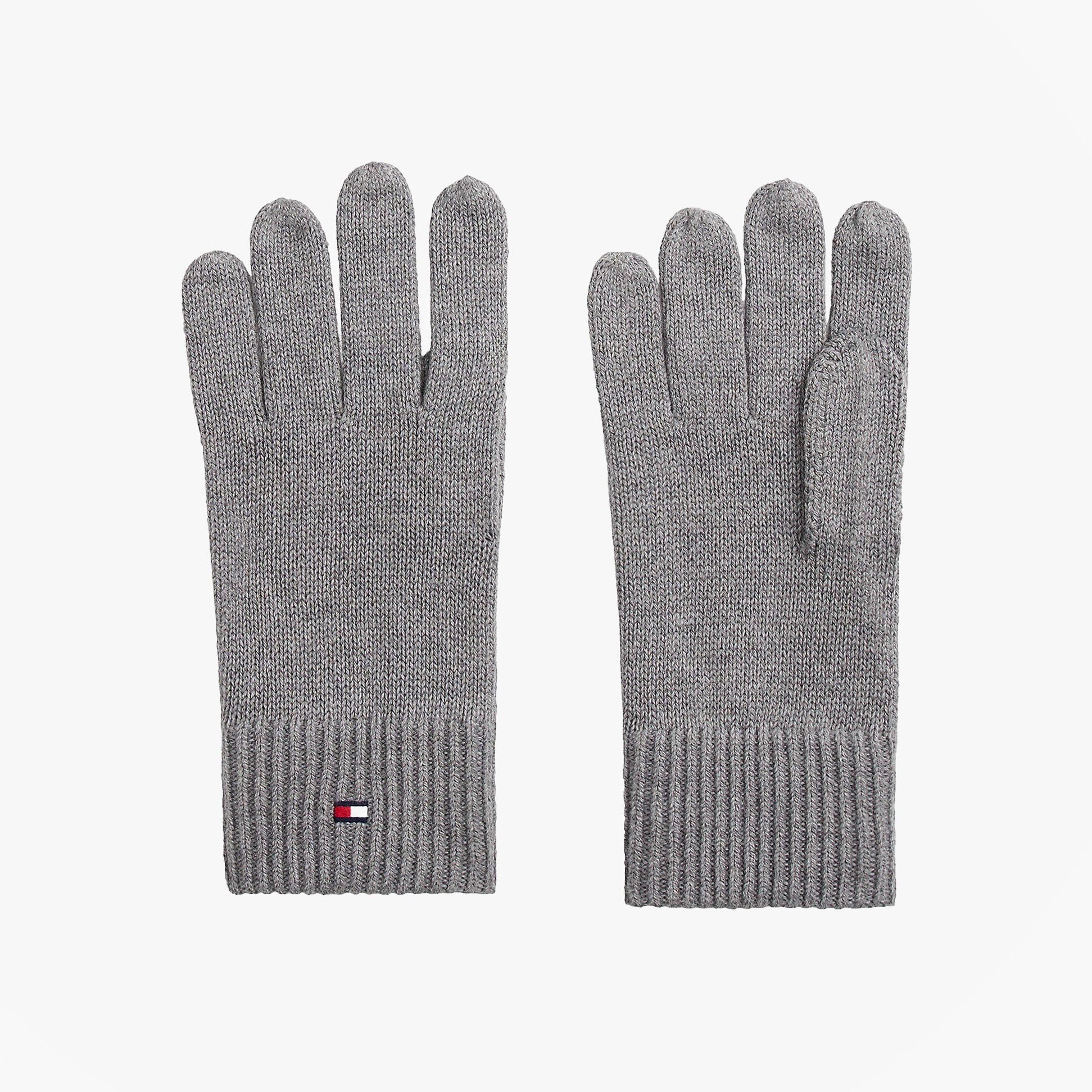 Tommy Hilfiger Mens Flag Embroidery Gloves With Cashmere Grey front view, showcasing soft knit material and signature logo.