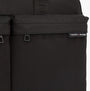 Tommy Hilfiger Rubberised Logo Laptop Bag detail view showcasing the zippered pockets and logo on a smooth black surface.