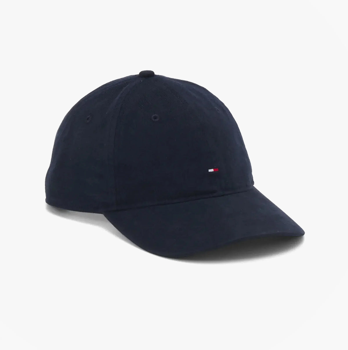 Tommy Hilfiger Flag Baseball Cap Navy side view with adjustable strap and ventilation eyelets.