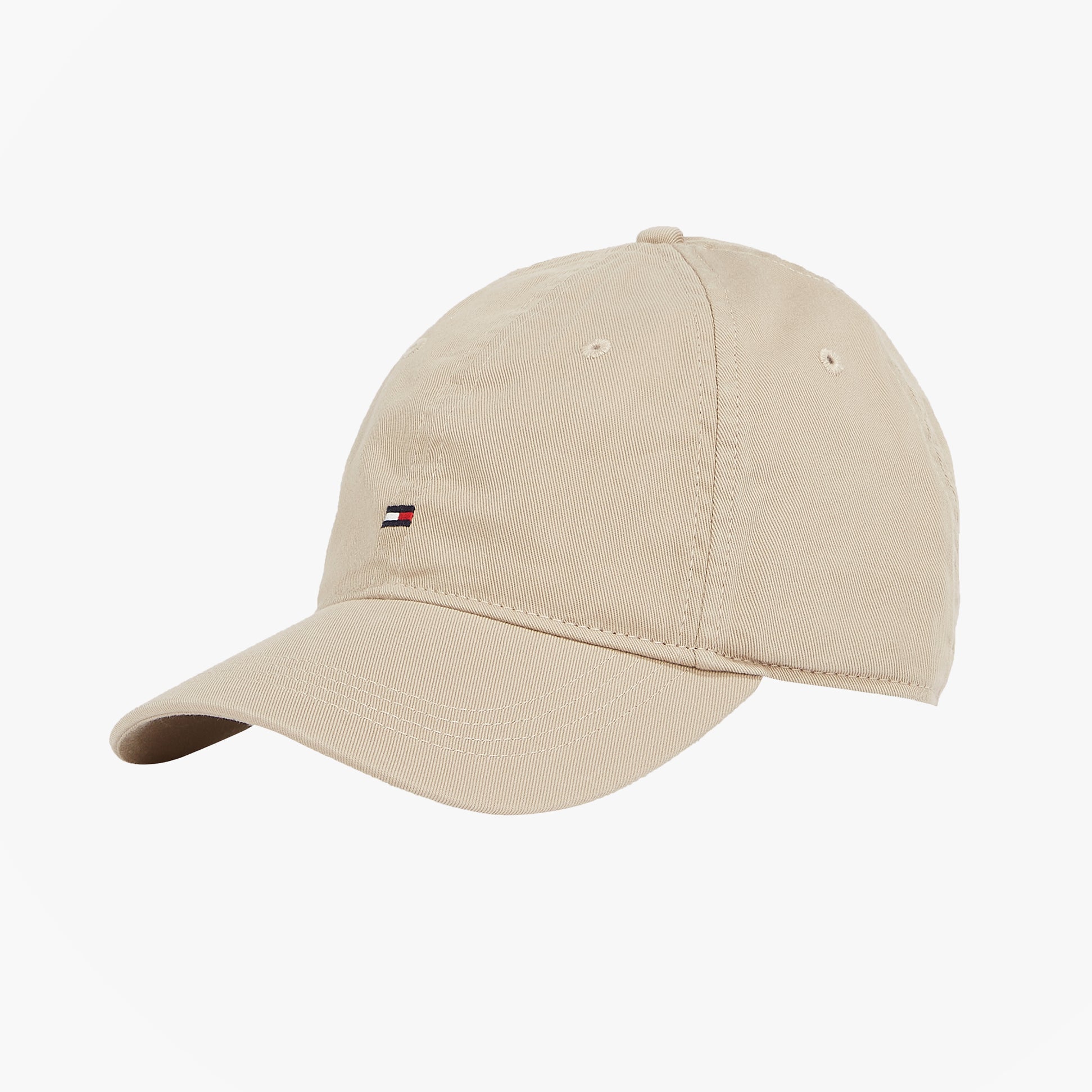 Tommy Hilfiger Flag Baseball Cap Sandalwood front view showing adjustable strap and breathable material.