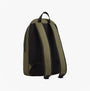 Tommy Hilfiger REPREVE Metal Logo Backpack Army Green side view showcasing padded shoulder straps and mesh back.