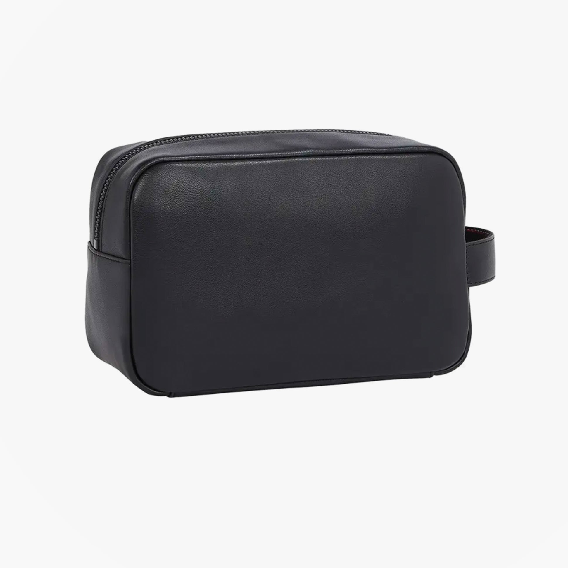 Tommy Hilfiger CORPORATE METAL LOGO Mens Washbag Black side view showing smooth finish and side handle.