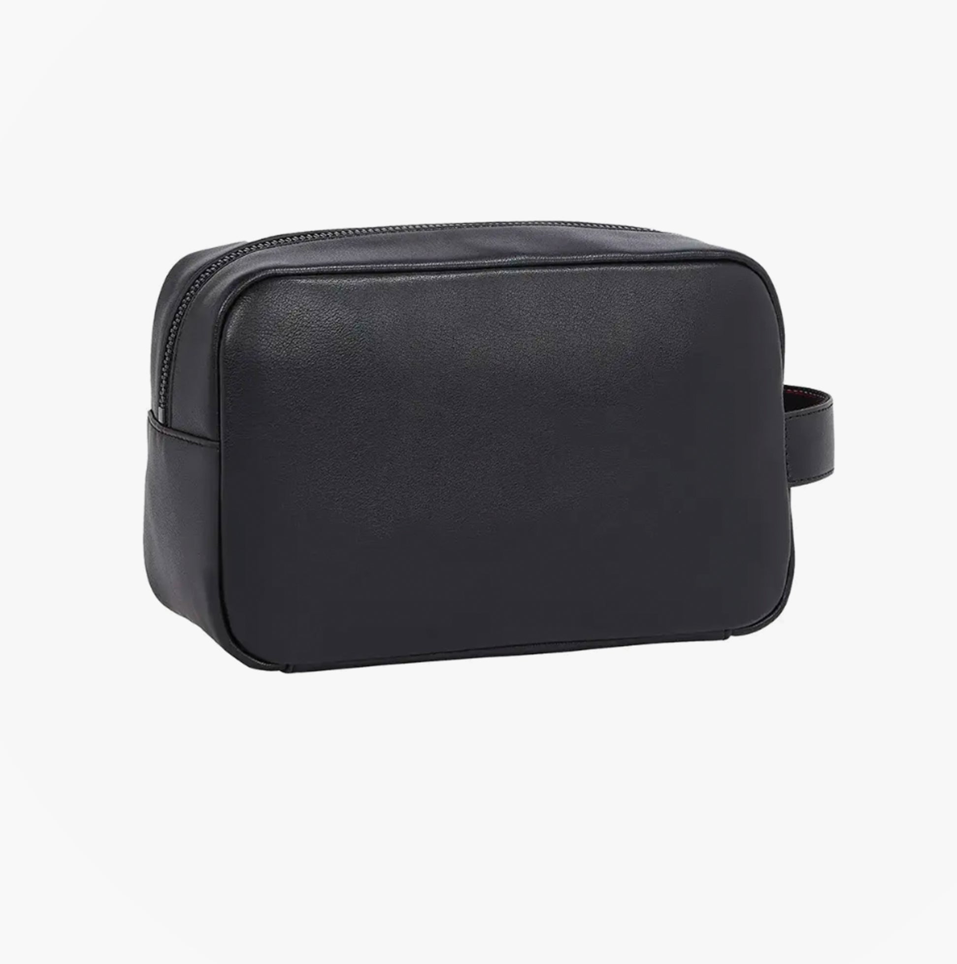 Tommy Hilfiger CORPORATE METAL LOGO Mens Washbag Black side view showing smooth finish and side handle.