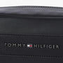 Tommy Hilfiger CORPORATE METAL LOGO Mens Washbag Black detail view of logo on black smooth finish.