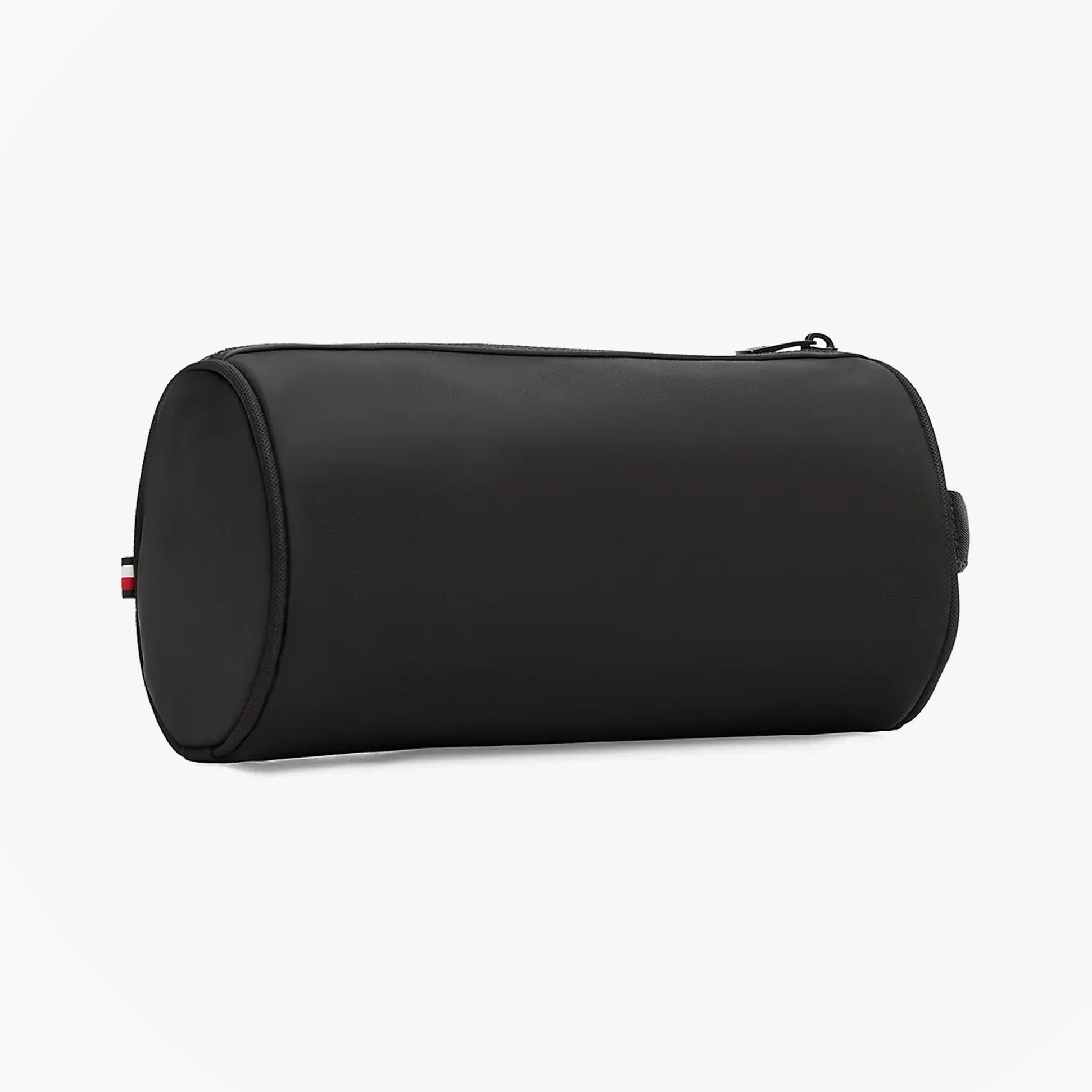 Tommy Hilfiger METAL LOGO WASHBAG Mens Black side view showing smooth finish and zip closure.