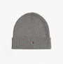 Tommy Hilfiger AM0AM13807 TH FLAG BEANIE & SCA Mens Beanie Mid Grey Heather top view, showing the ribbed design and logo detail.